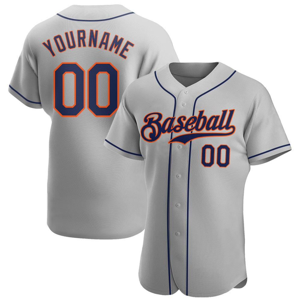 Custom Personalized Gray Navy Orange Baseball Jersey