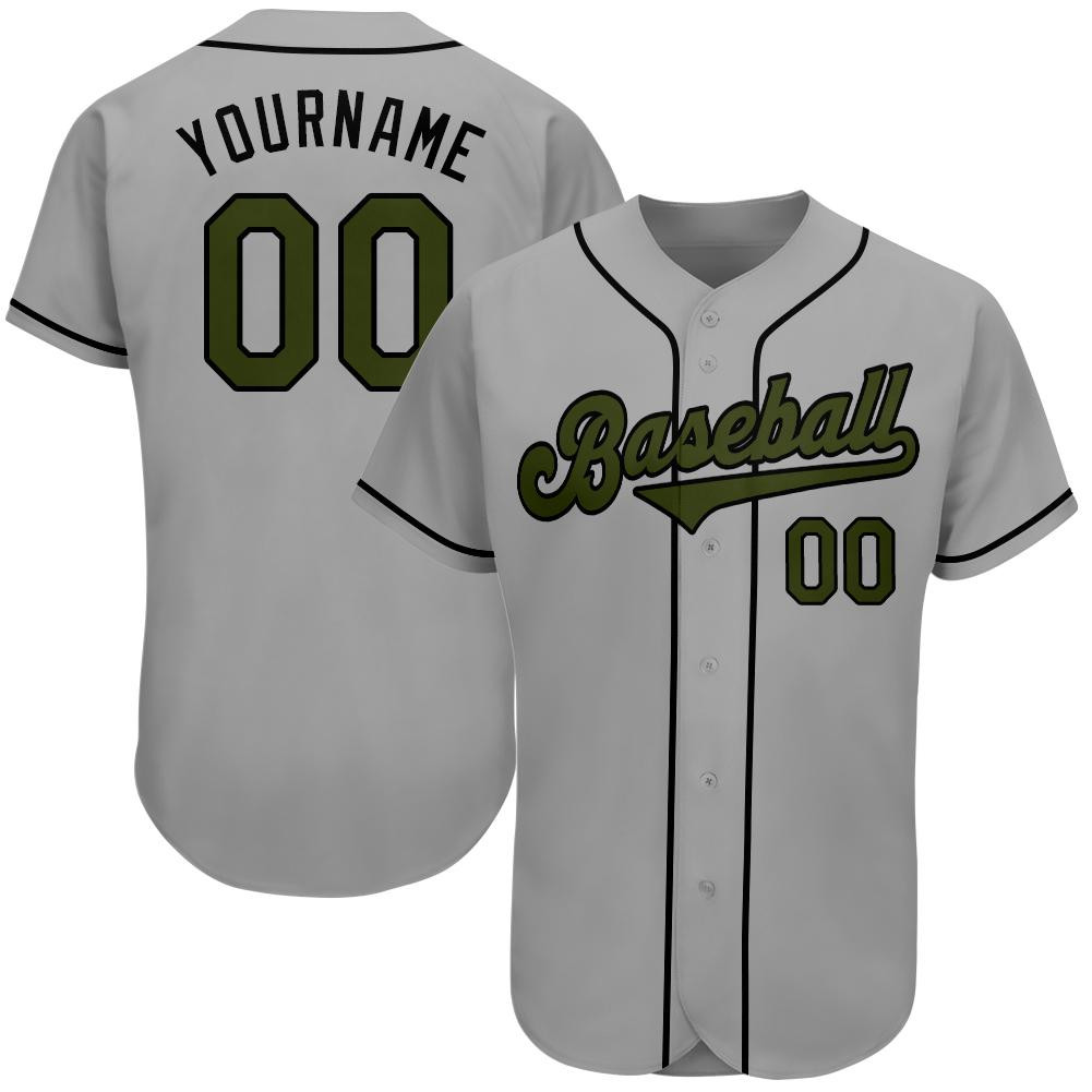 Custom Personalized Gray Olive Black Memorial Day Baseball Jersey