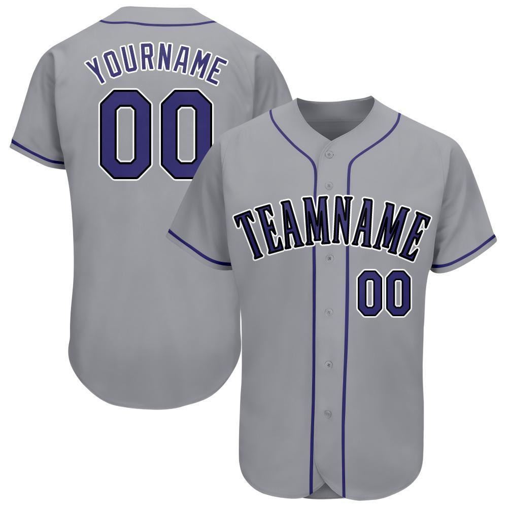 Custom Personalized Gray Purple Black Baseball Jersey