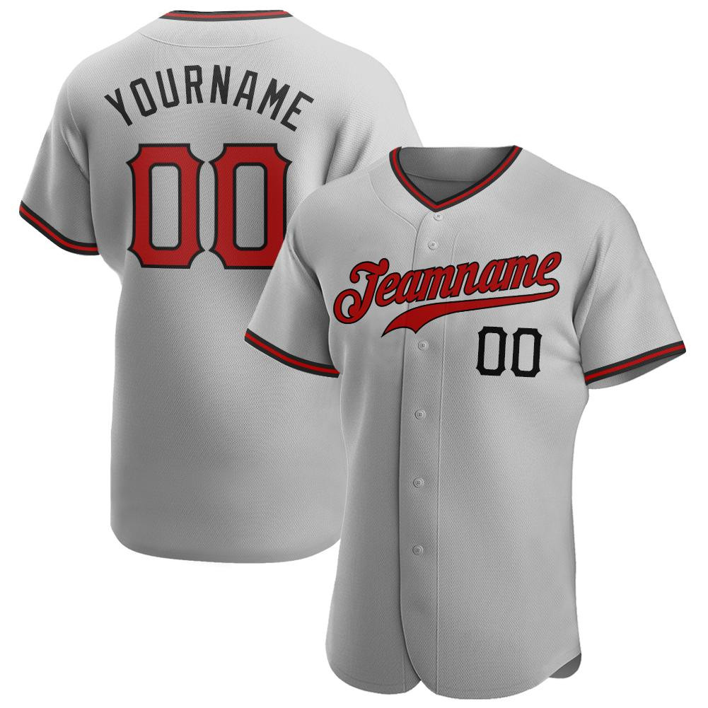 Custom Personalized Gray Red Black Baseball Jersey