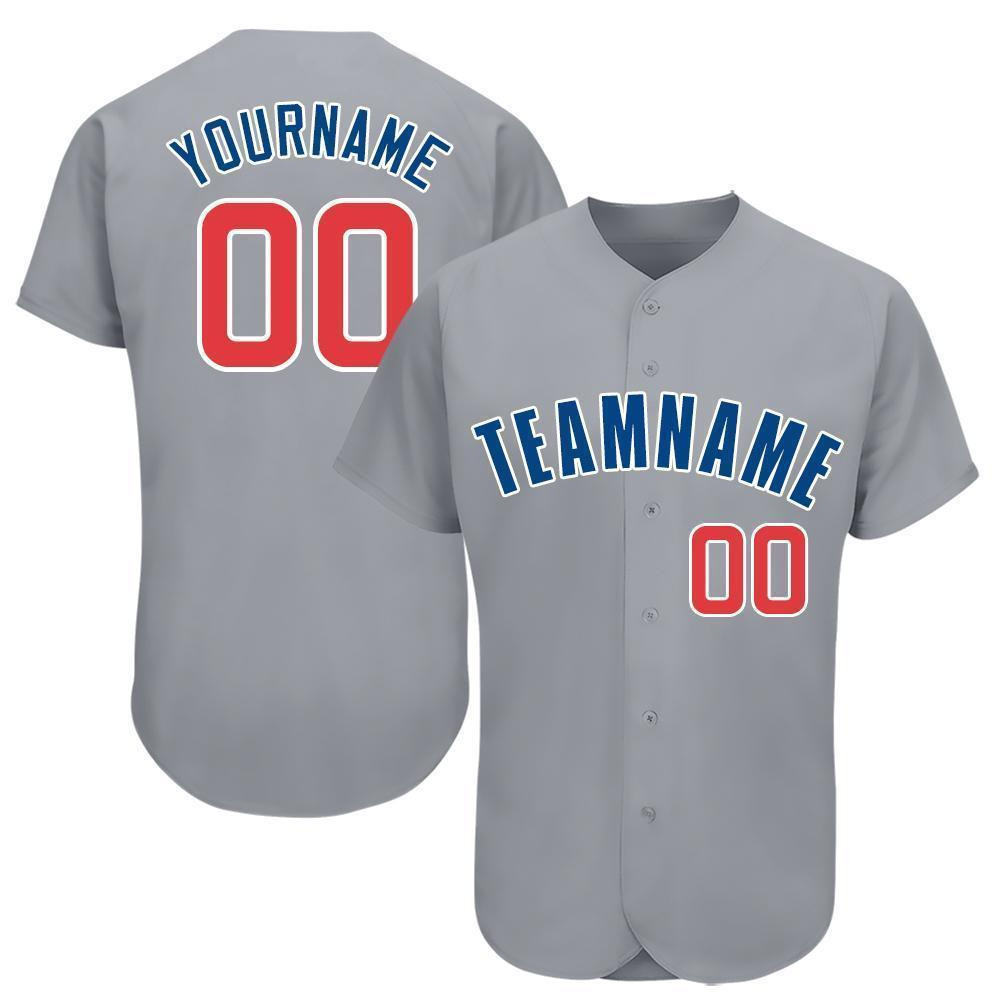 Custom Personalized Gray Red Royal Baseball Jersey