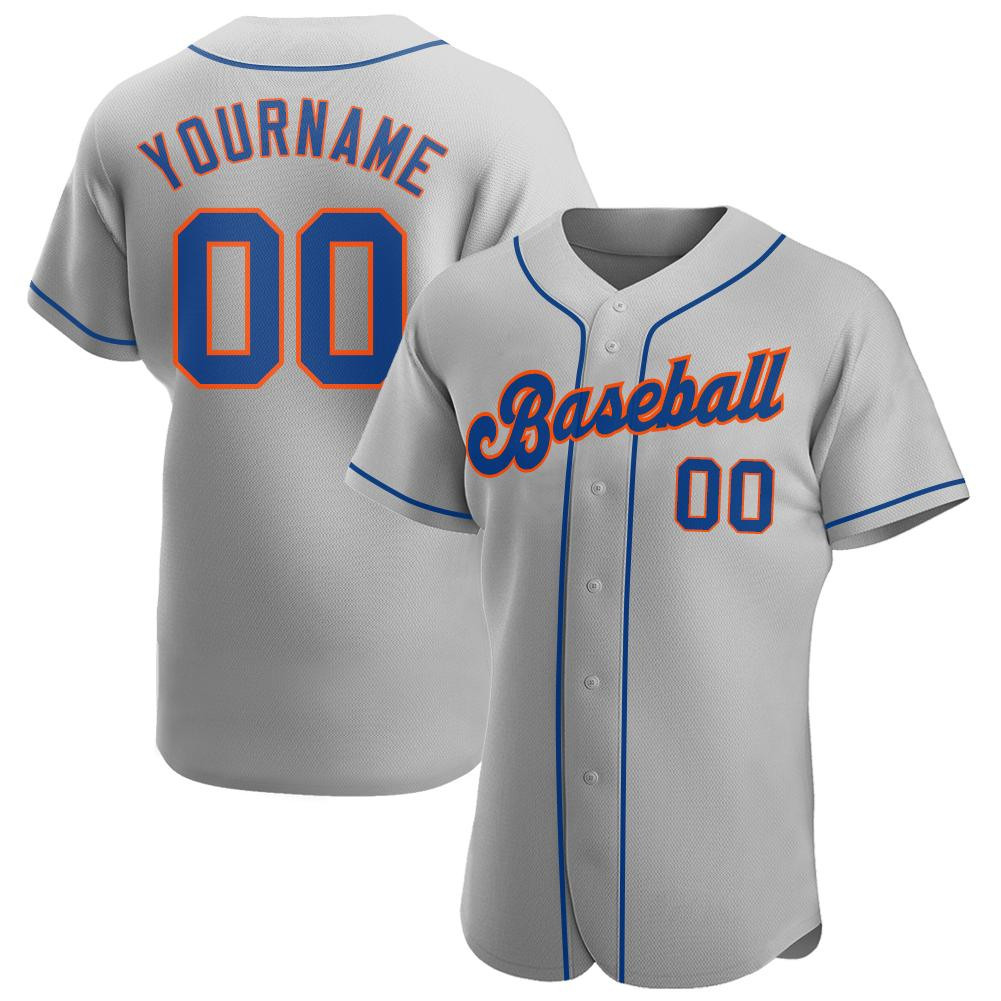 Custom Personalized Gray Royal Orange Baseball Jersey