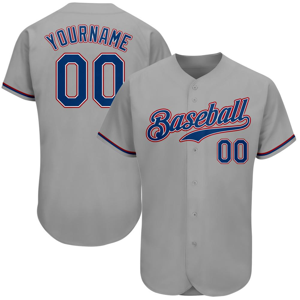 Custom Personalized Gray Royal Red Baseball Jersey