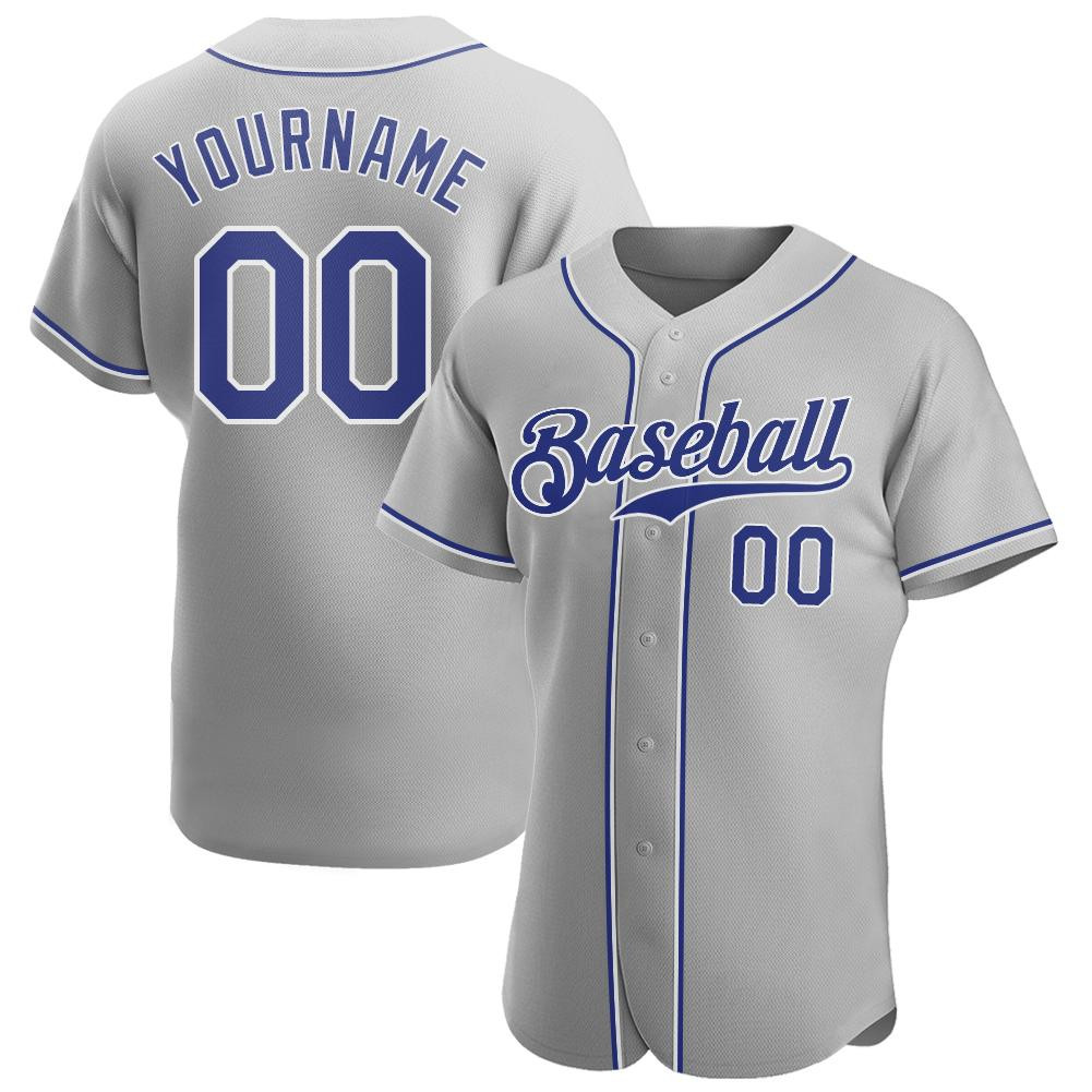 Custom Personalized Gray Royal White Baseball Jersey