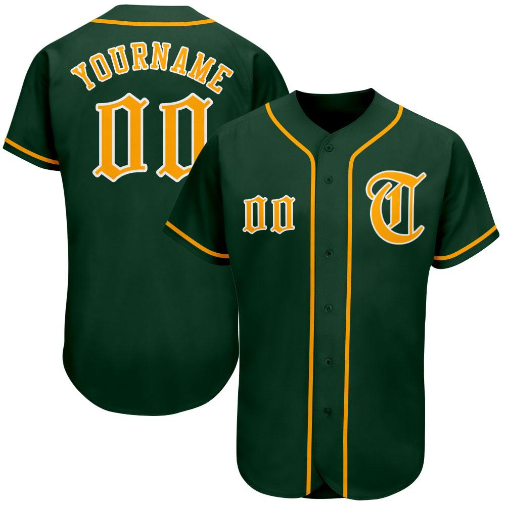 Custom Personalized Green Gold White Baseball Jersey