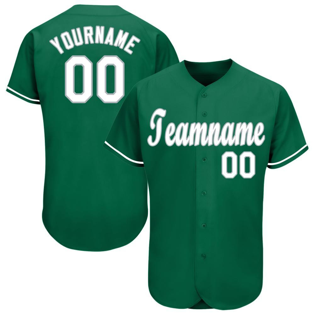 Custom Personalized Kelly Green White Gray Baseball Jersey