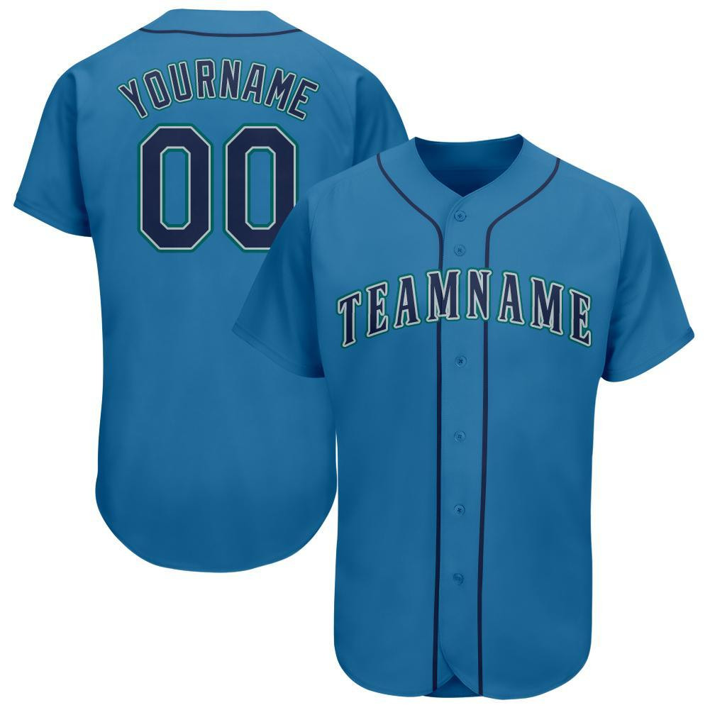 Custom Personalized Light Blue Navy Aqua Baseball Jersey