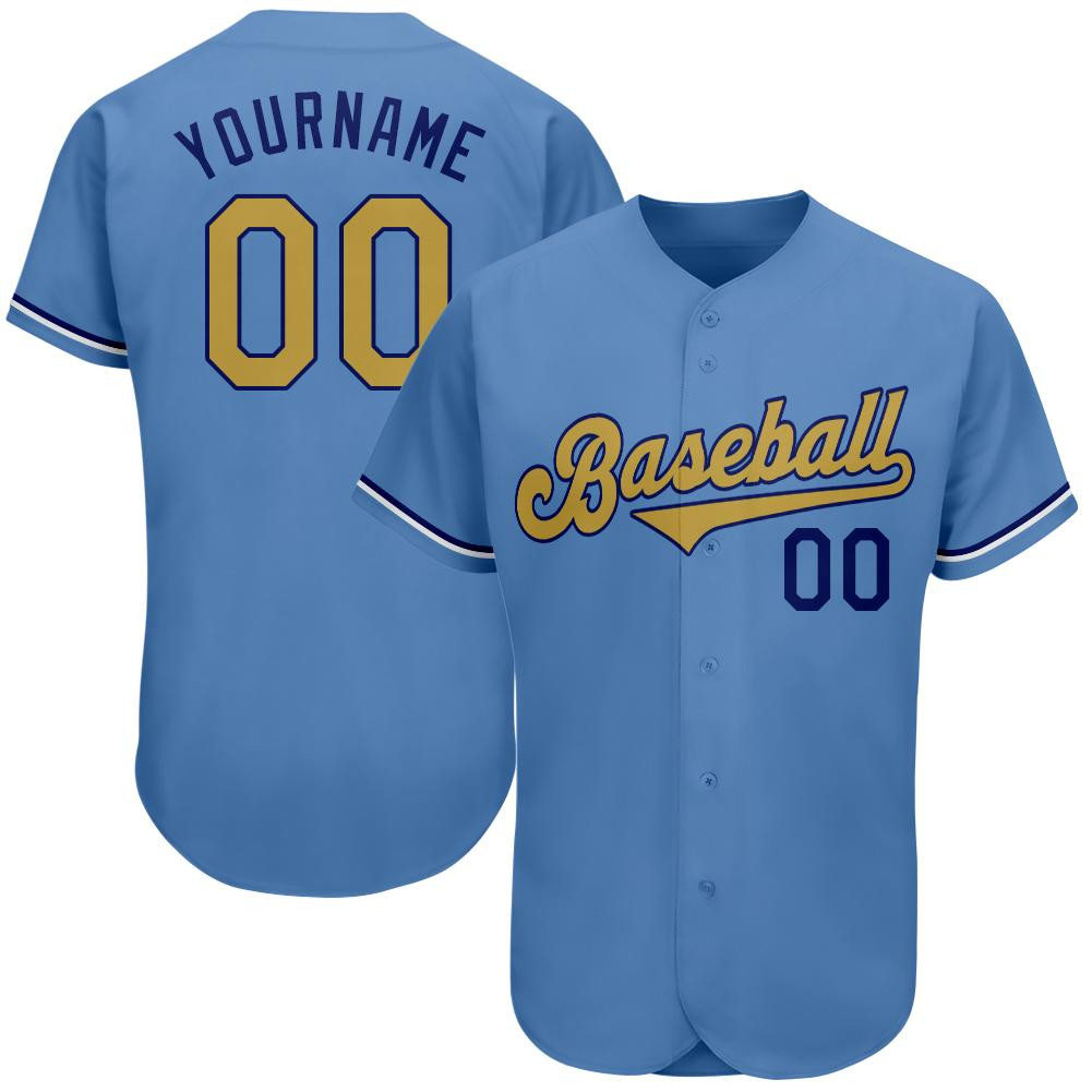 Custom Personalized Light Blue Old Gold Royal Baseball Jersey