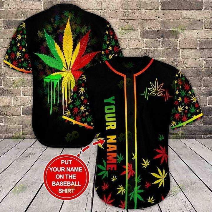 Custom Personalized Name Colorful Weed Baseball Jersey