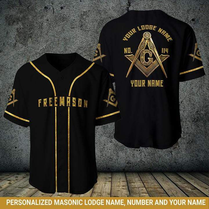 Custom Personalized Name Freemasonry Black Baseball Jersey