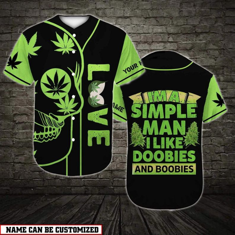 Custom Personalized Name Im A Simple Man Weed Skull Green Black 3d Baseball Jersey