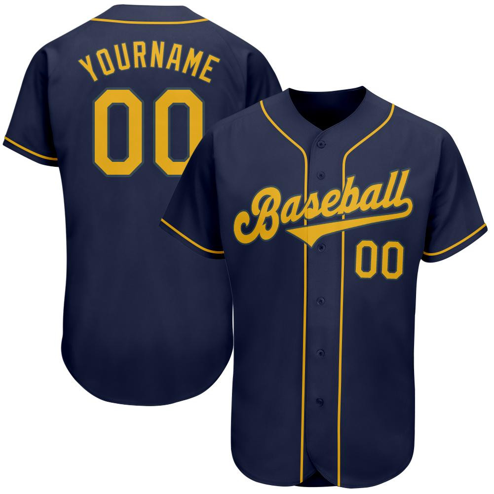 Custom Personalized Navy Gold Baseball Jersey