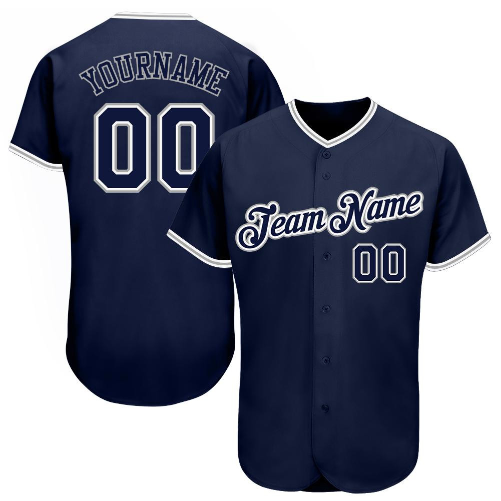 Custom Personalized Navy Navy Gray Baseball Jersey