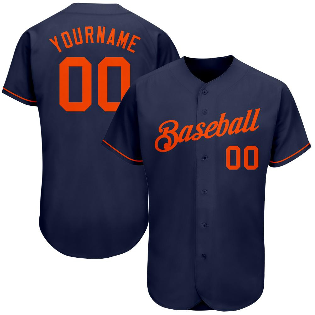 Custom Personalized Navy Orange Baseball Jersey