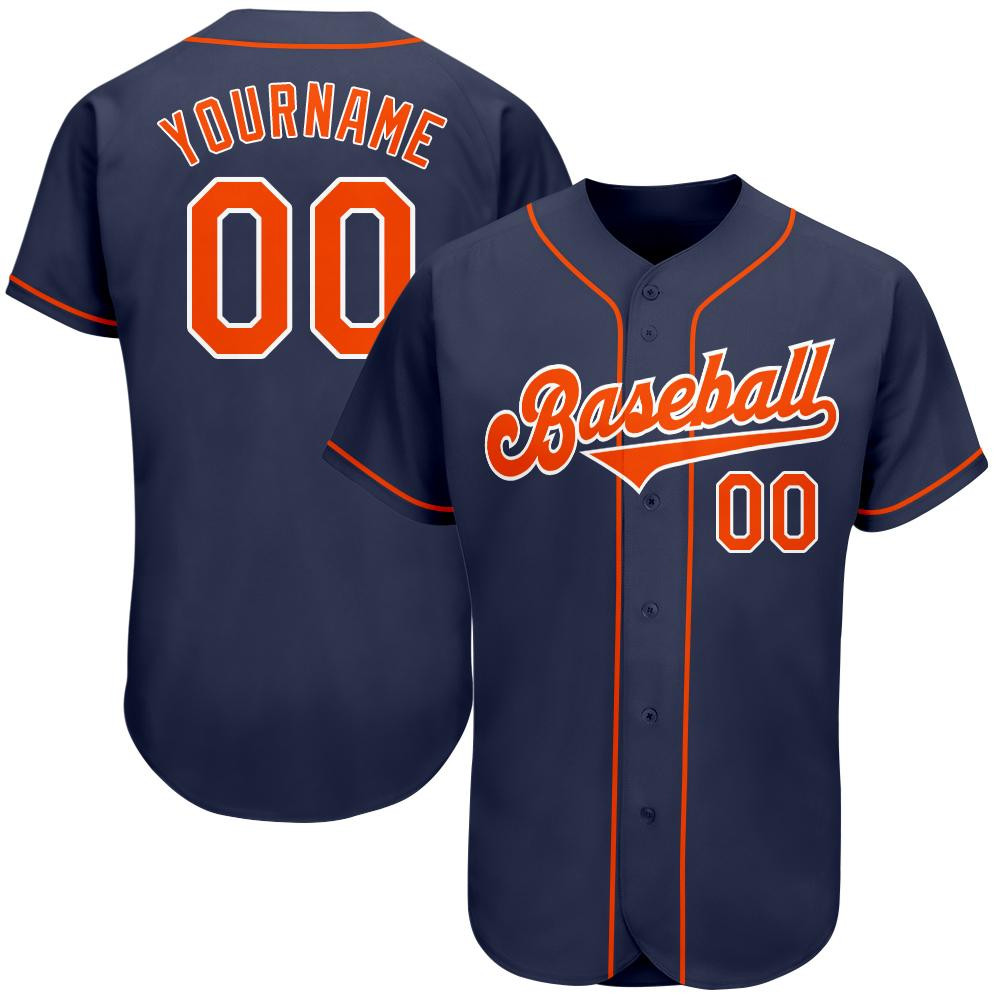 Custom Personalized Navy Orange White Baseball Jersey