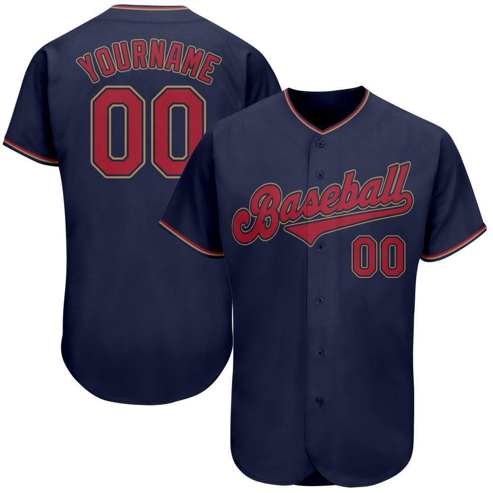 Custom Personalized Navy Red Old Gold Baseball Jersey