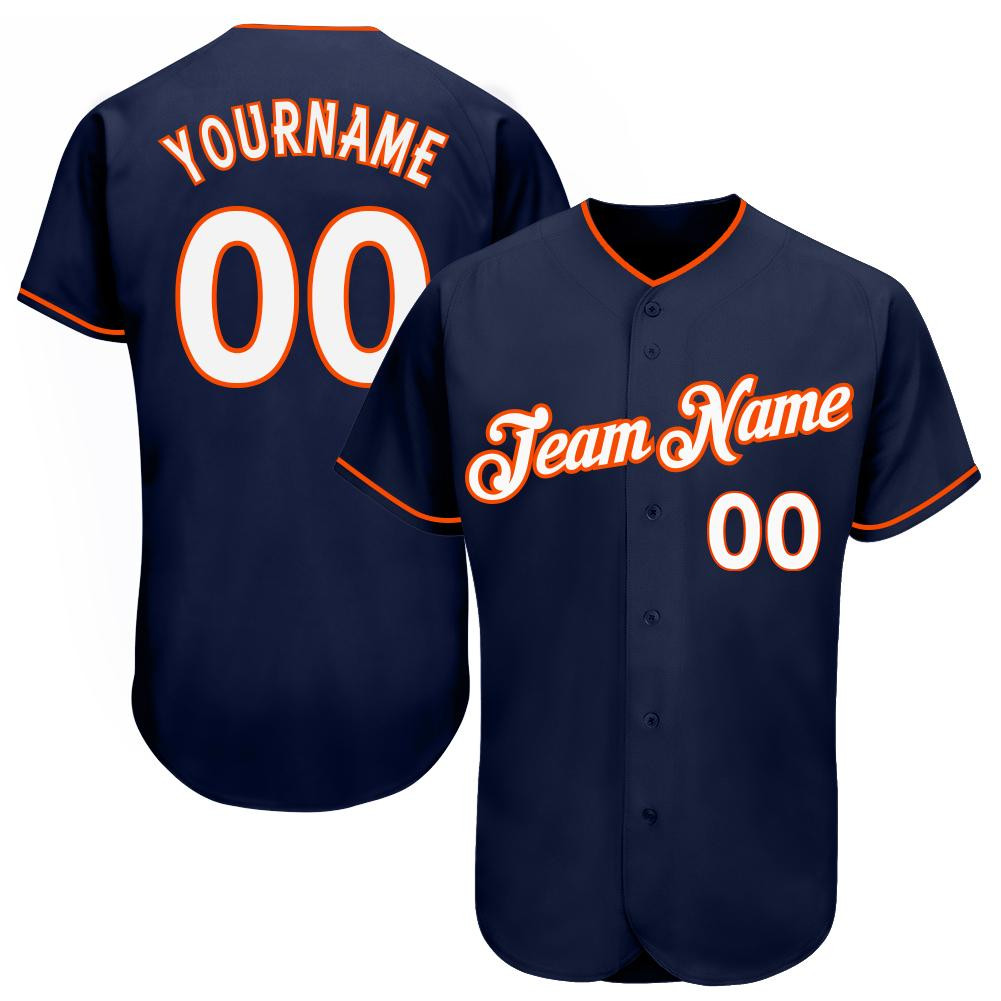 Custom Personalized Navy White Orange Baseball Jersey