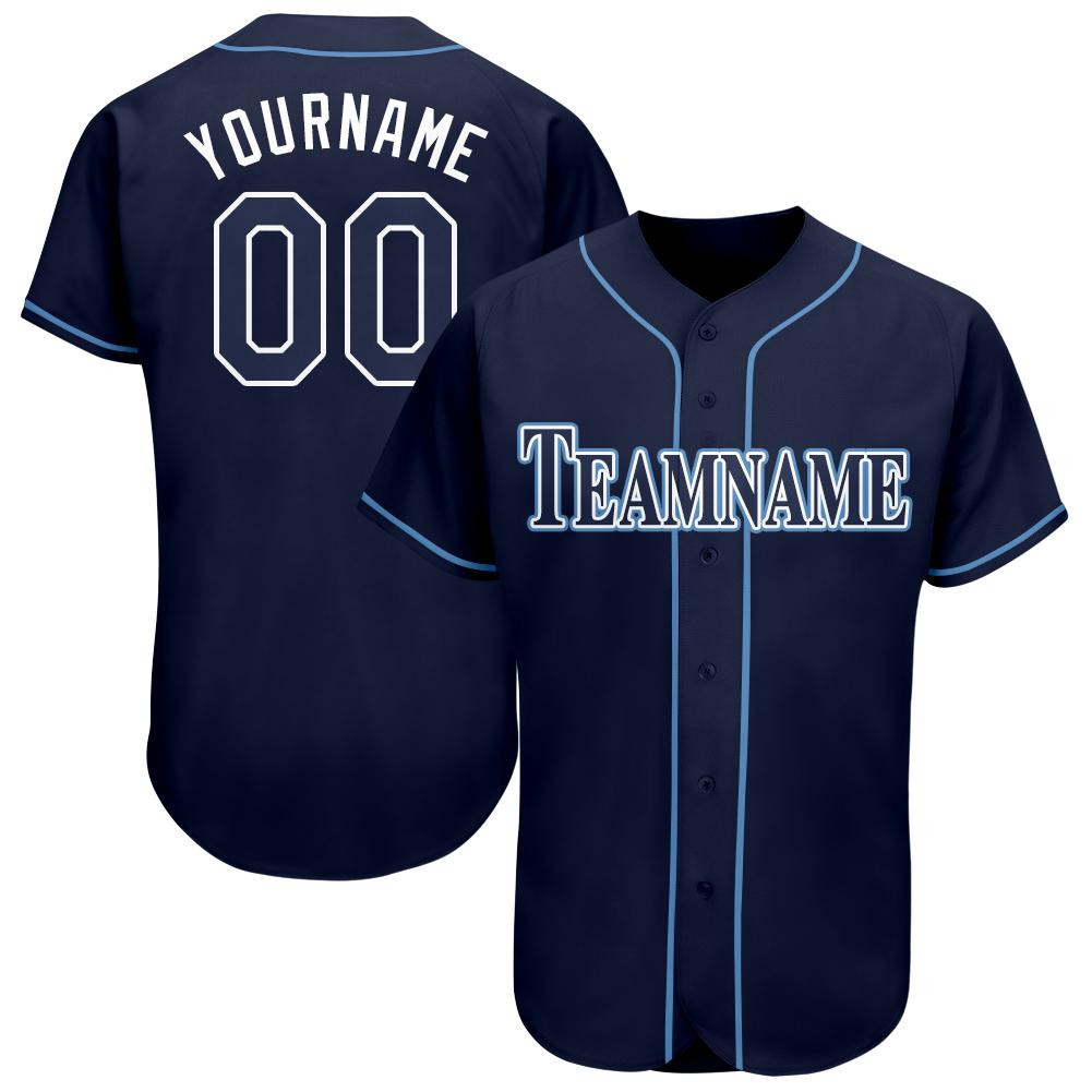 Custom Personalized Navy White Powder Blue Baseball Jersey