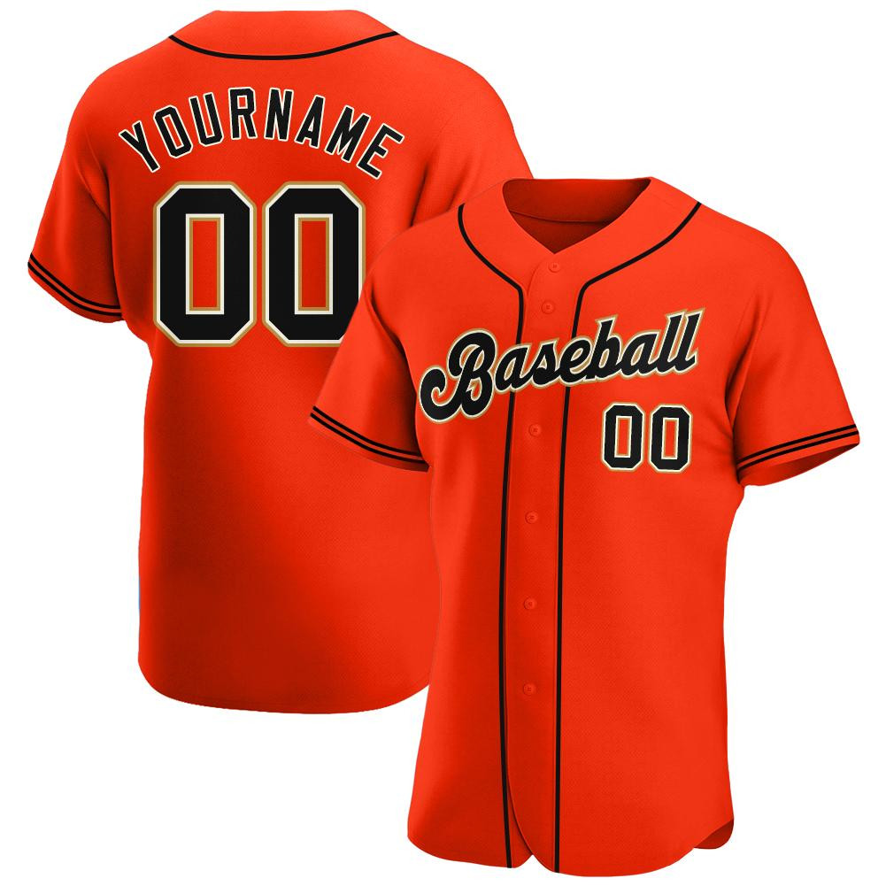 Custom Personalized Orange Black Cream Baseball Jersey