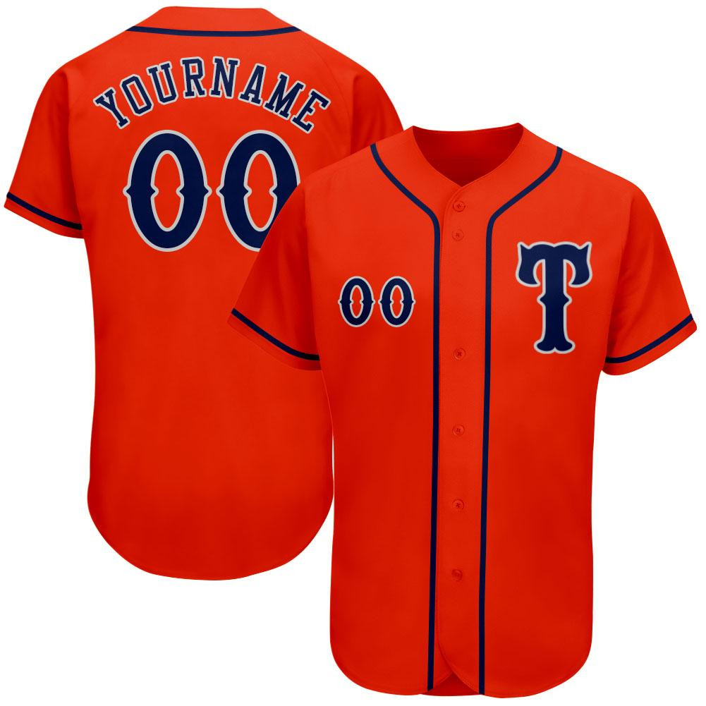 Custom Personalized Orange Navy Gray Baseball Jersey