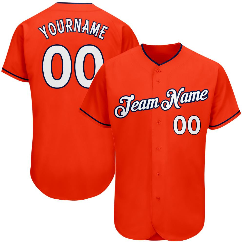 Custom Personalized Orange White Navy Baseball Jersey