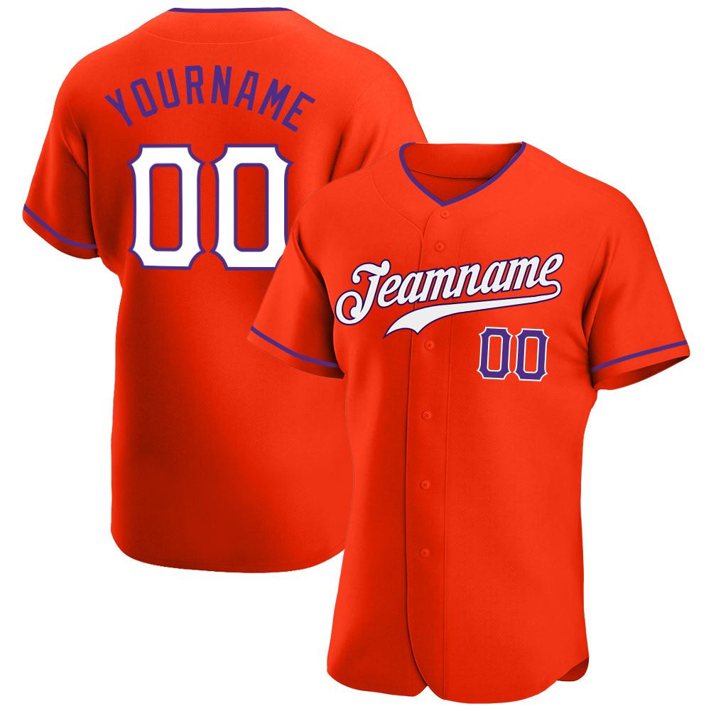 Custom Personalized Orange White Purple Baseball Jersey