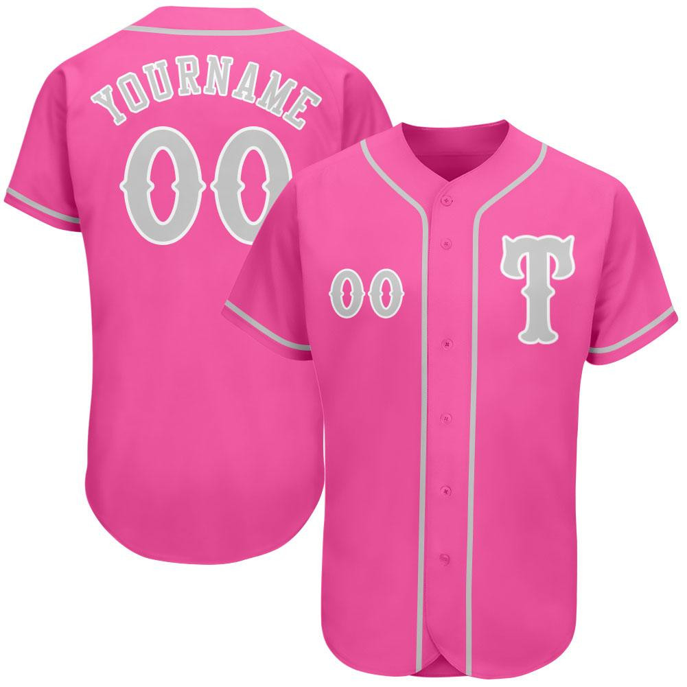 Custom Personalized Pink Gray White Baseball Jersey