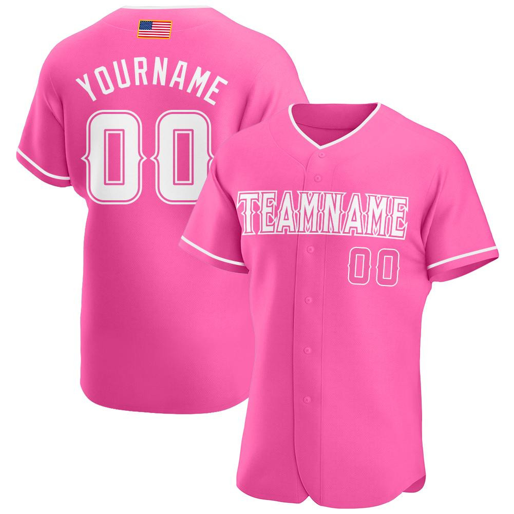 Custom Personalized Pink White American Flag Fashion Baseball Jersey