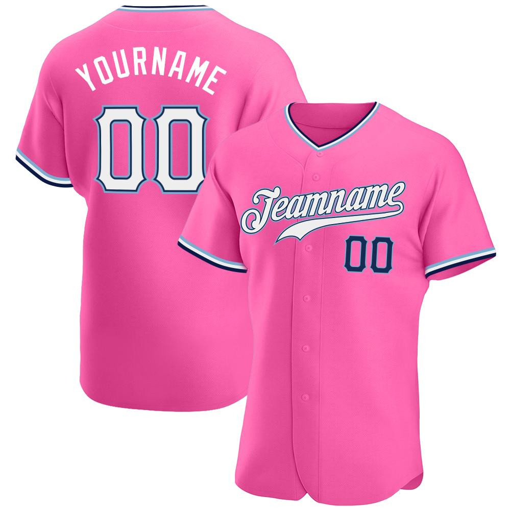 Custom Personalized Pink White Navy Baseball Jersey