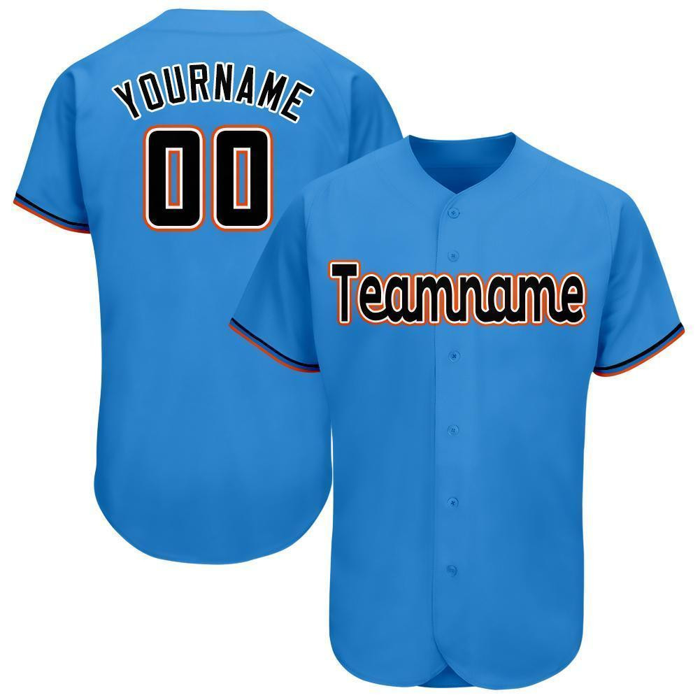 Custom Personalized Powder Blue Black Orange Baseball Jersey