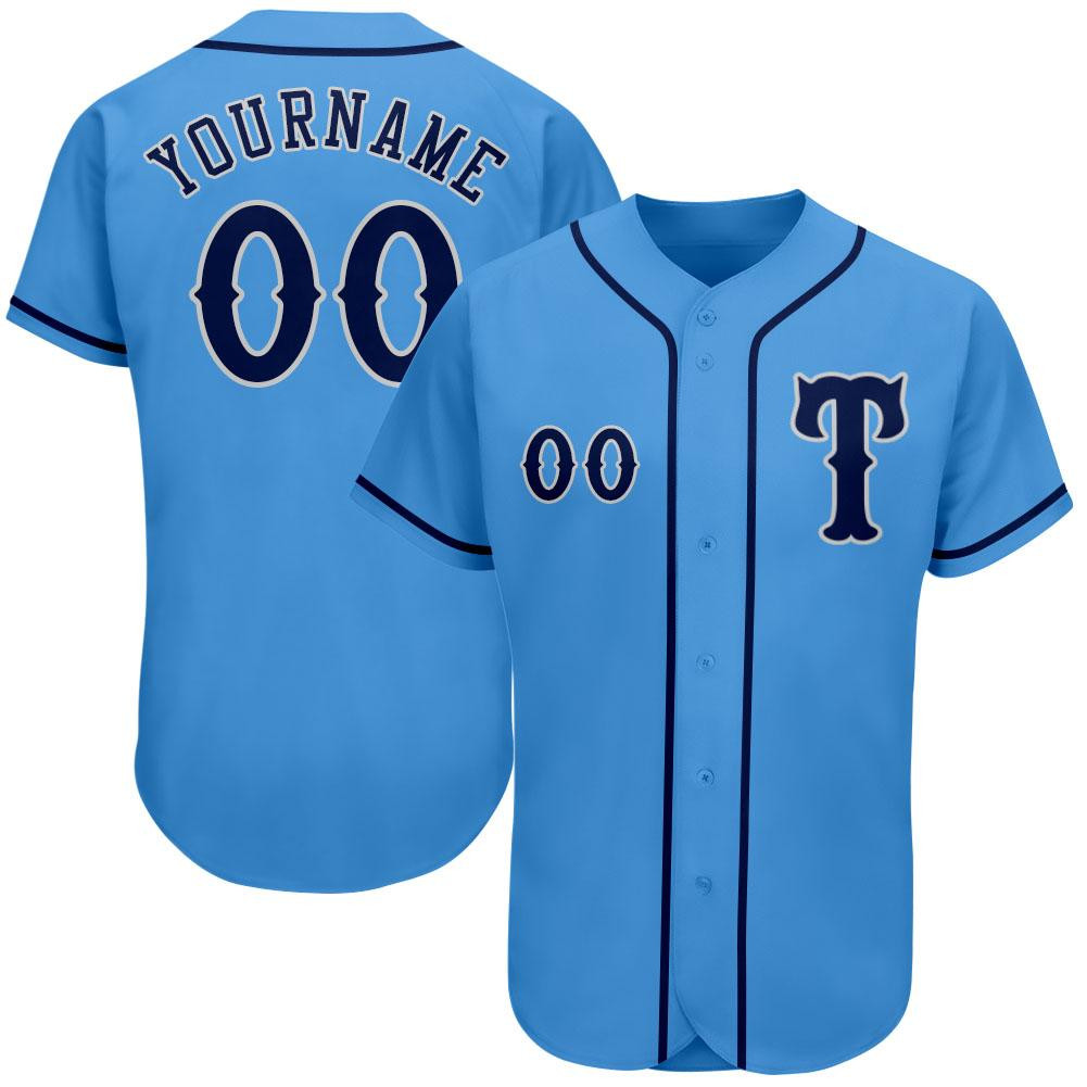 Custom Personalized Powder Blue Navy Gray Baseball Jersey