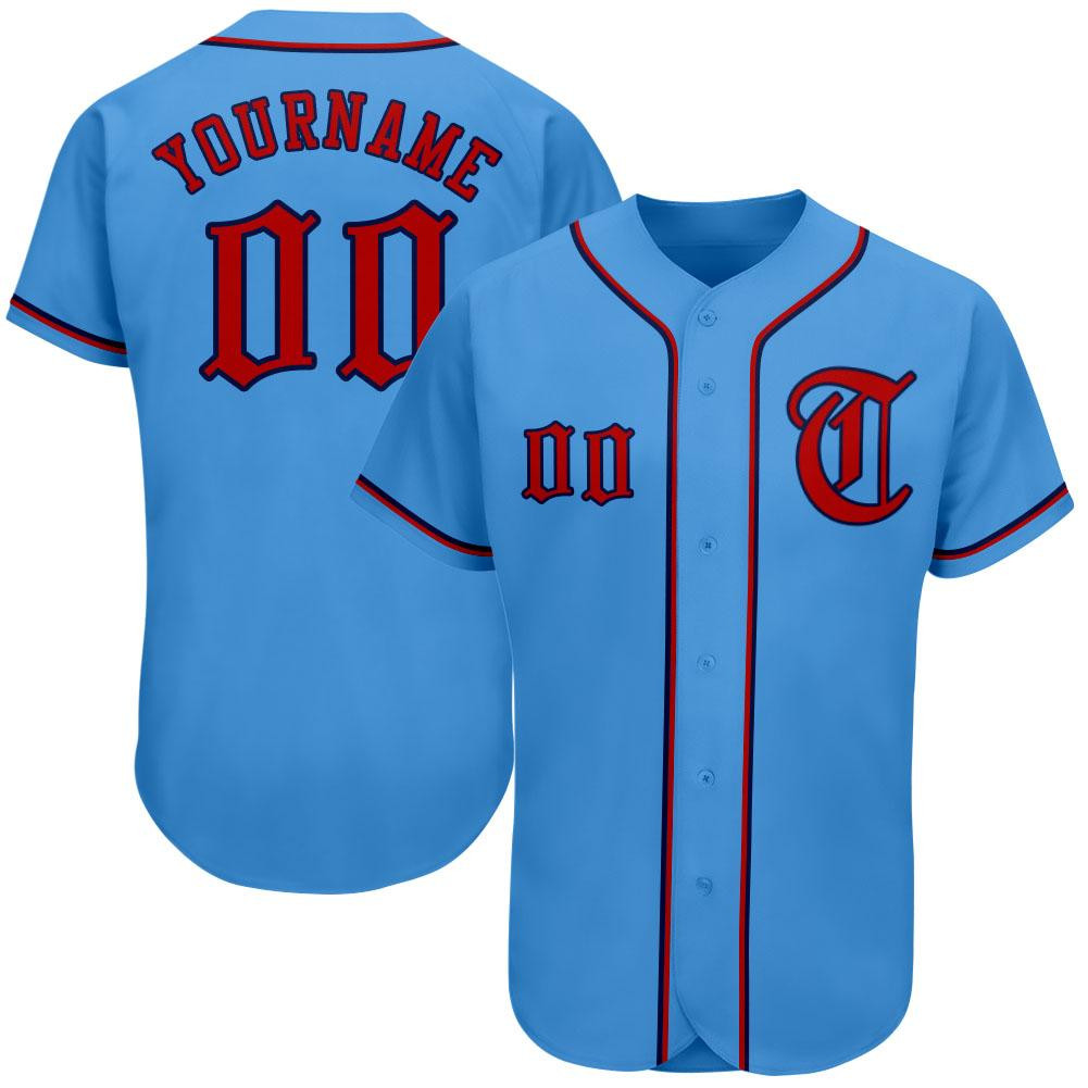 Custom Personalized Powder Blue Red Navy Baseball Jersey