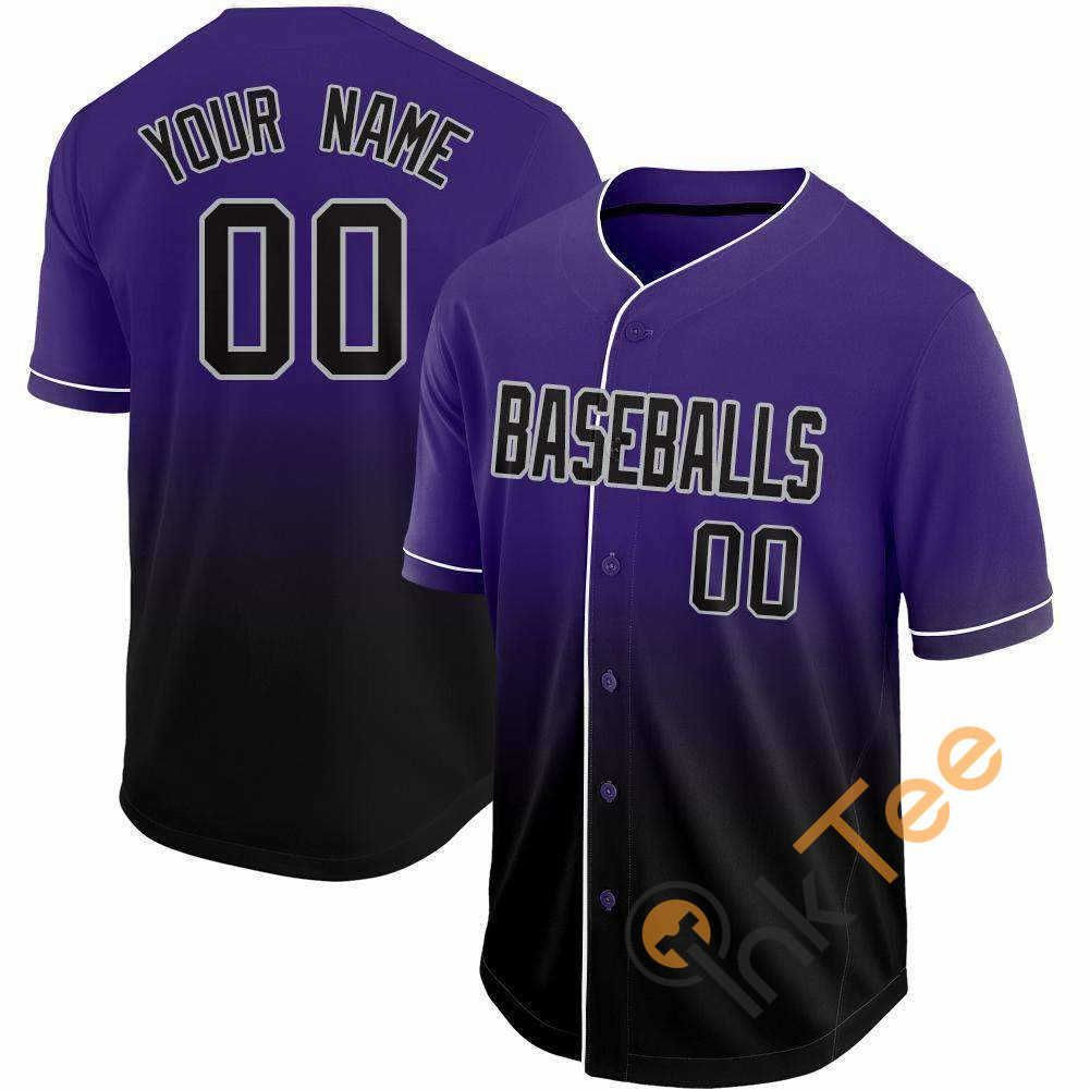 Custom Personalized Purple Black Gray Fade Baseball Jersey