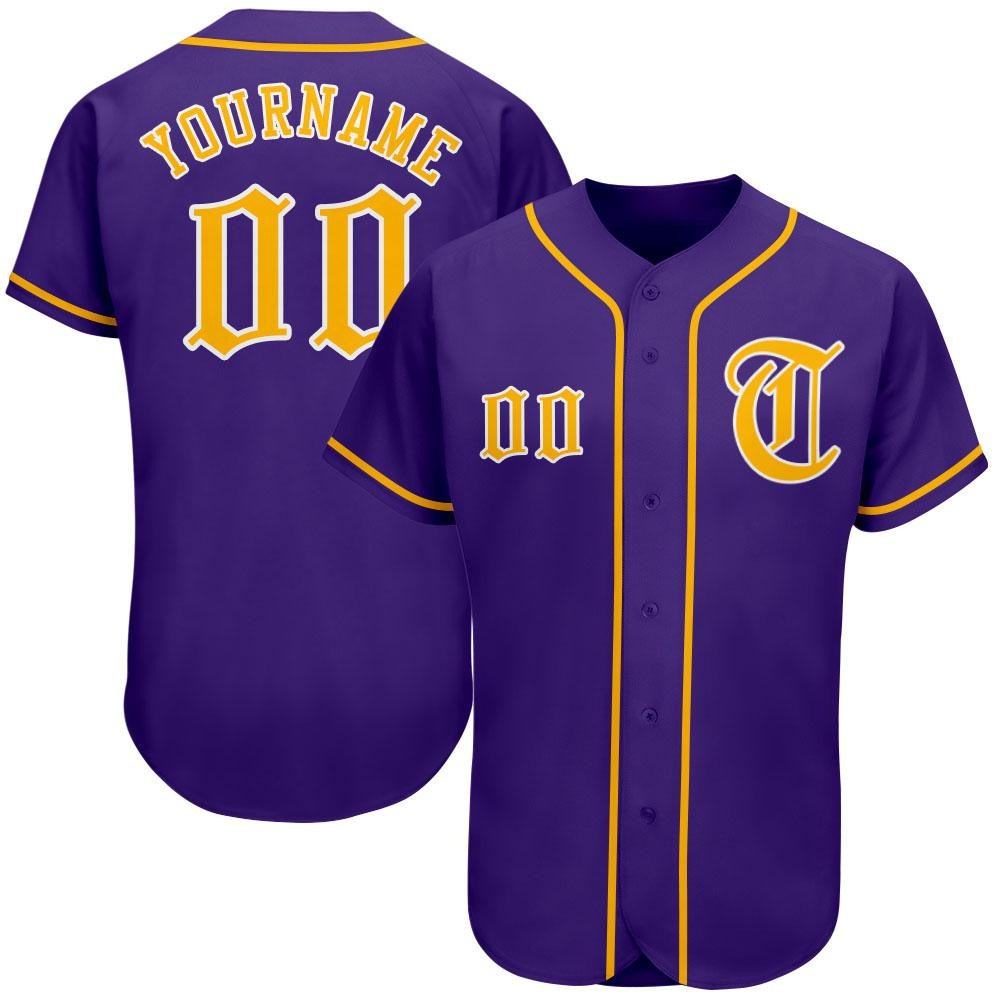 Custom Personalized Purple Gold White Baseball Jersey