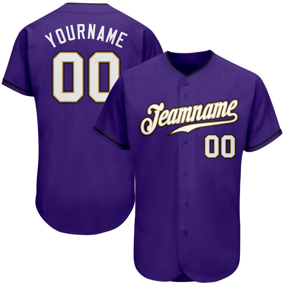 Custom Personalized Purple White Old Gold Baseball Jersey