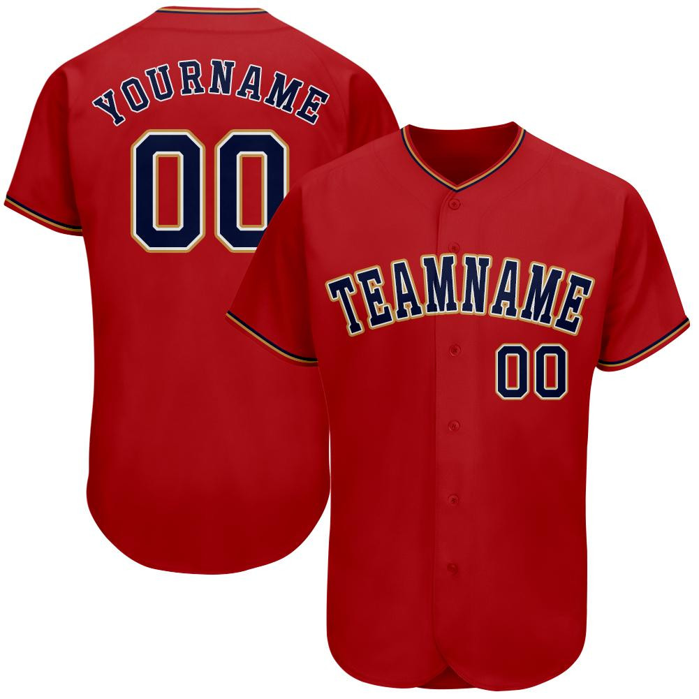 Custom Personalized Red Navy Old Gold Baseball Jersey