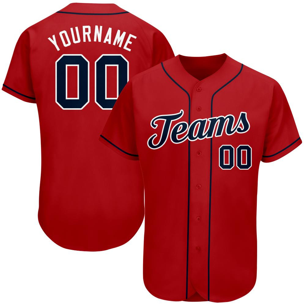 Custom Personalized Red Navy White Baseball Jersey