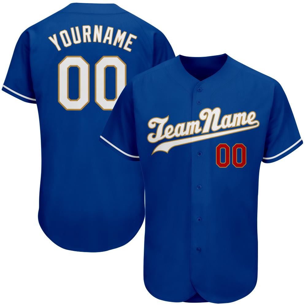 Custom Personalized Royal White Old Gold Baseball Jersey