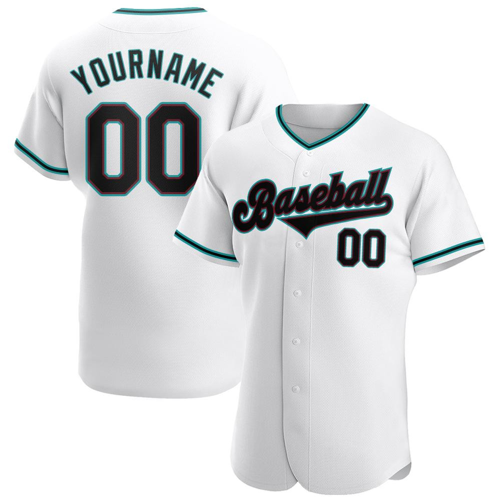 Custom Personalized White Black Aqua Baseball Jersey