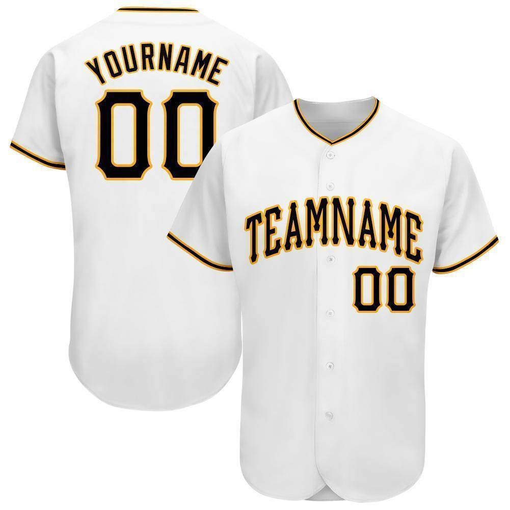 Custom Personalized White Black Gold Baseball Jersey