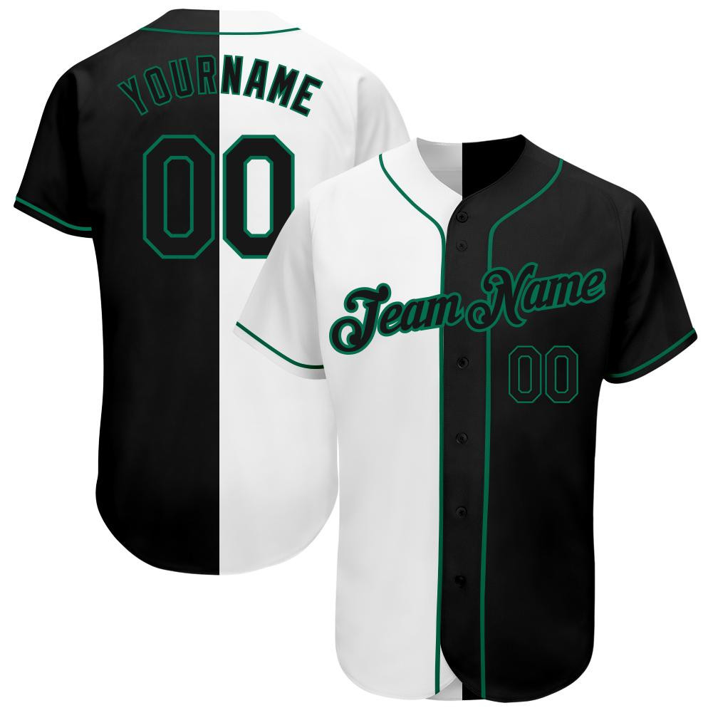 Custom Personalized White Black Kelly Green Split Fashion Baseball Jersey