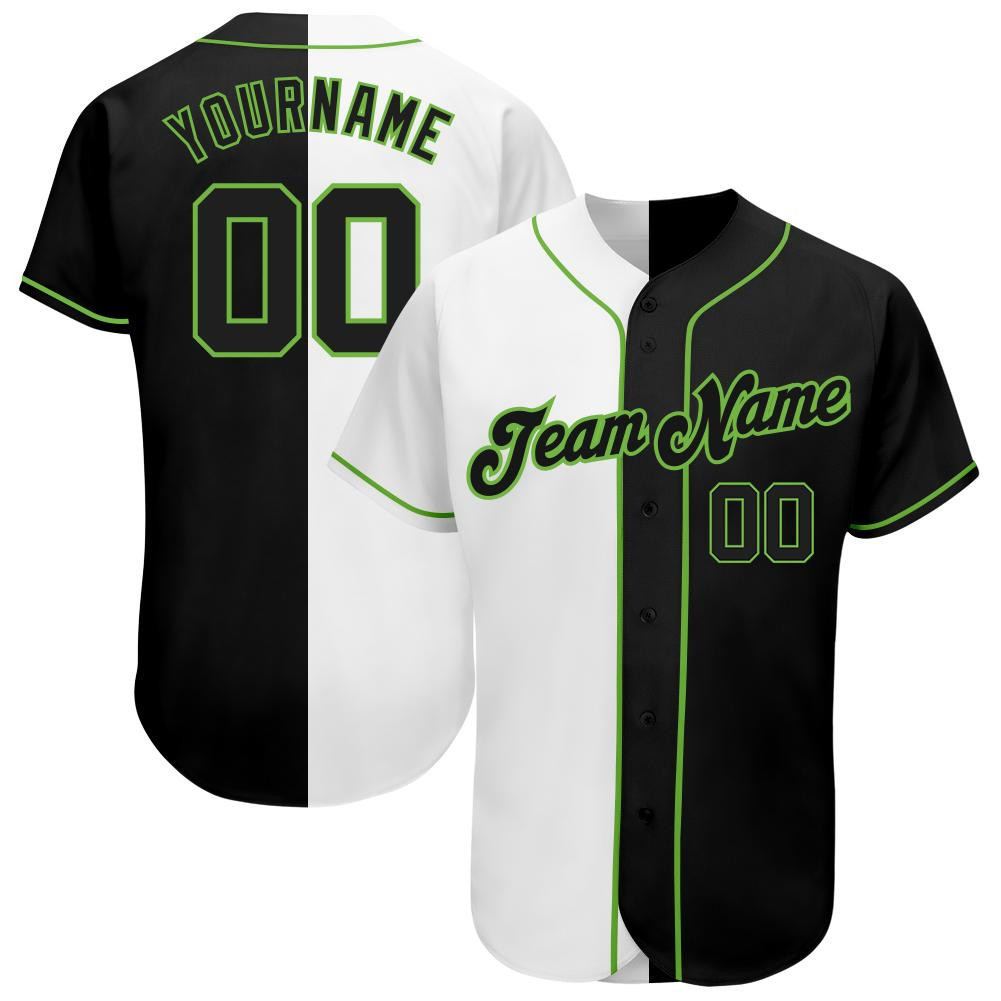 Custom Personalized White Black Neon Green Split Fashion Baseball Jersey