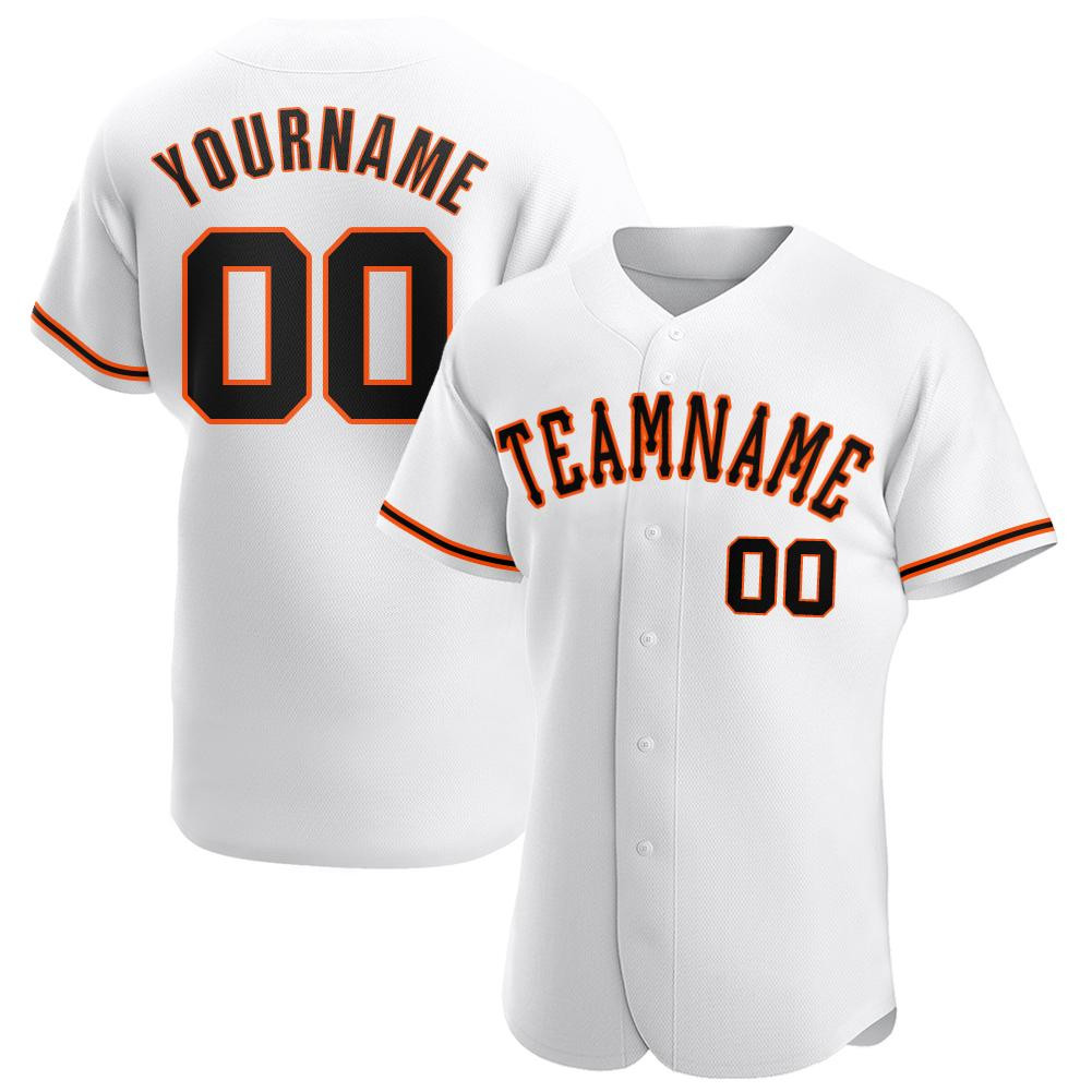 Custom Personalized White Black Orange Baseball Jersey