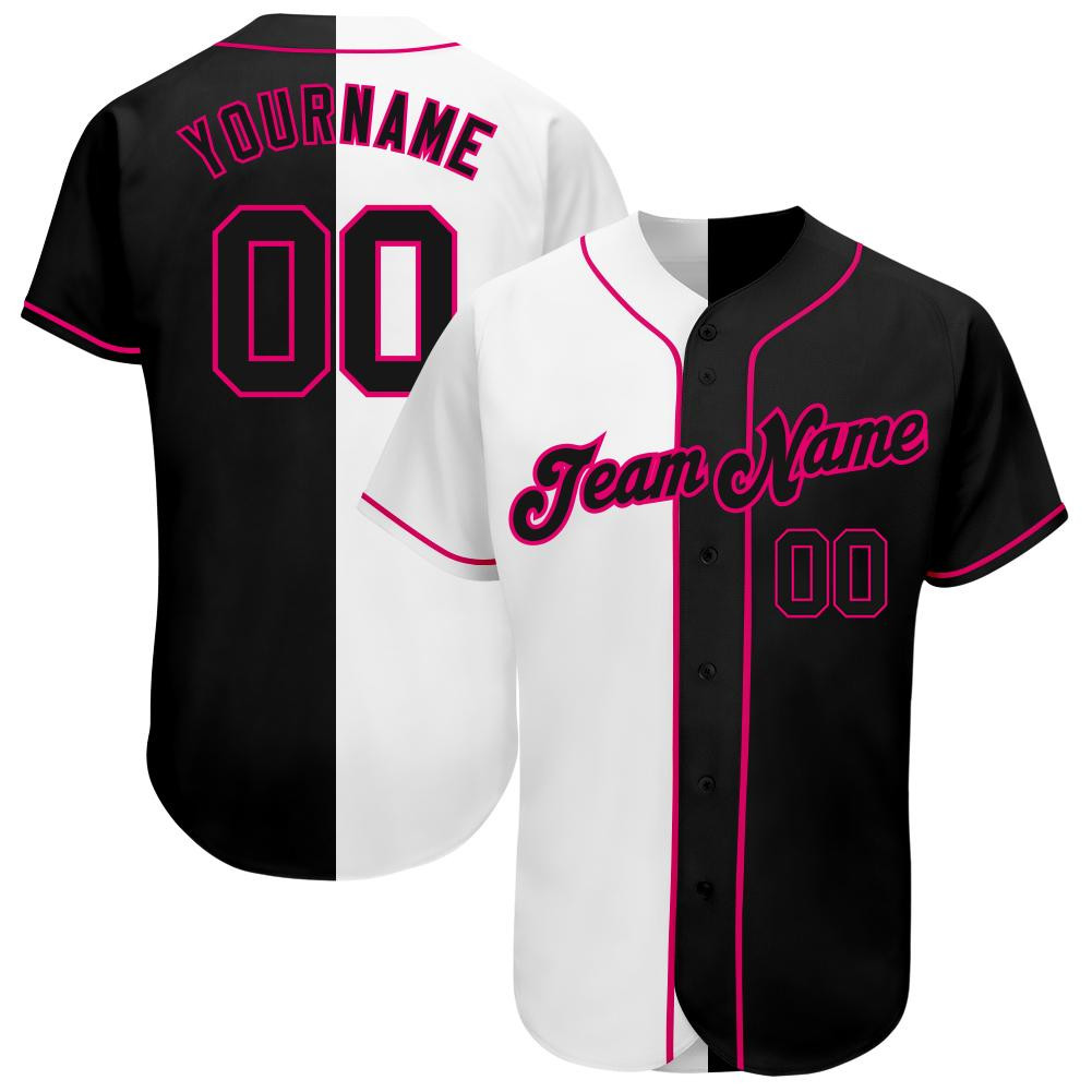 Custom Personalized White Black Pink Split Fashion Baseball Jersey