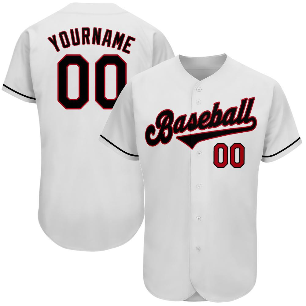 Custom Personalized White Black Red Baseball Jersey