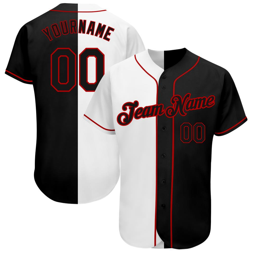 Custom Personalized White Black Red Split Fashion Baseball Jersey