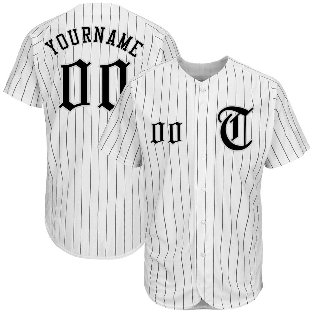 Custom Personalized White Black Strip Black Gray Baseball Jersey