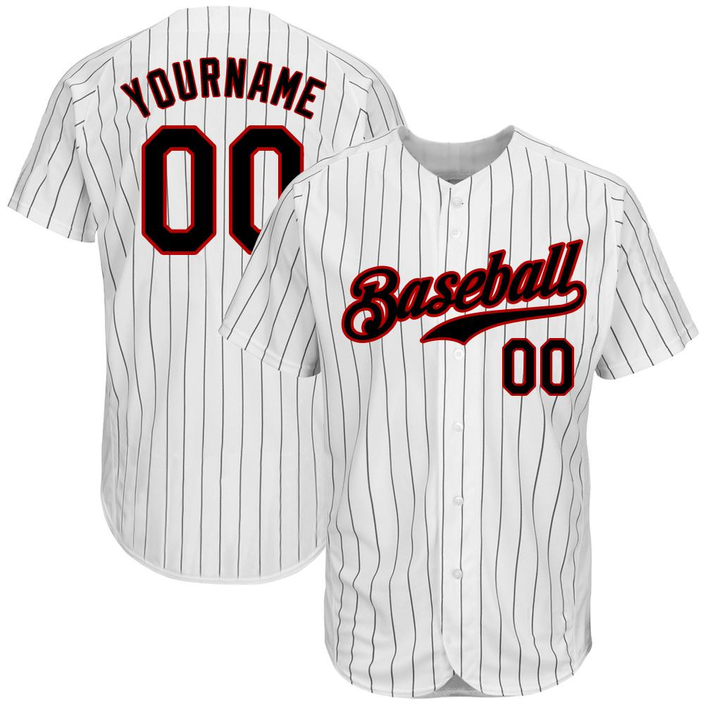 Custom Personalized White Black Strip Black Red Baseball Jersey