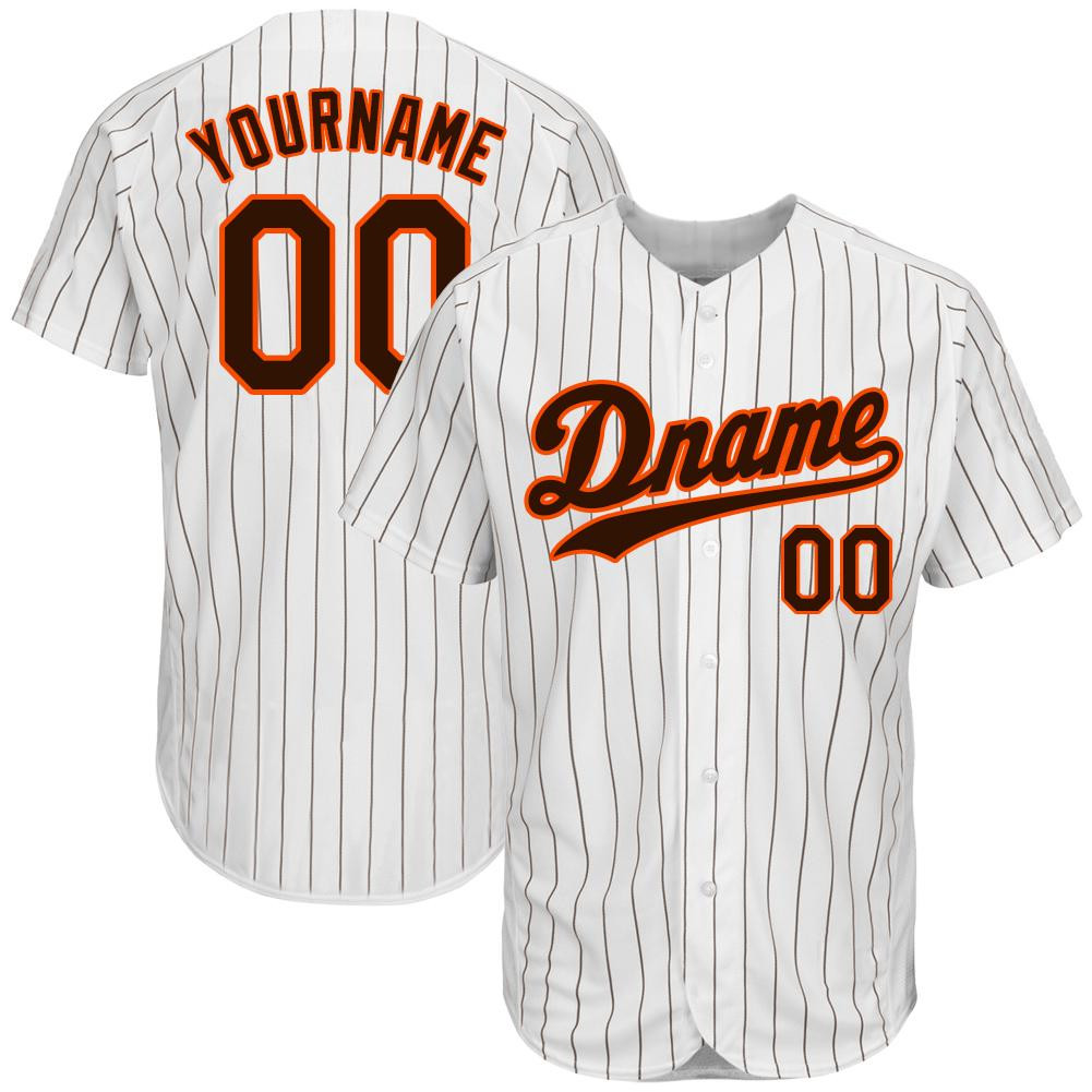 Custom Personalized White Brown Strip Brown Orange Baseball Jersey