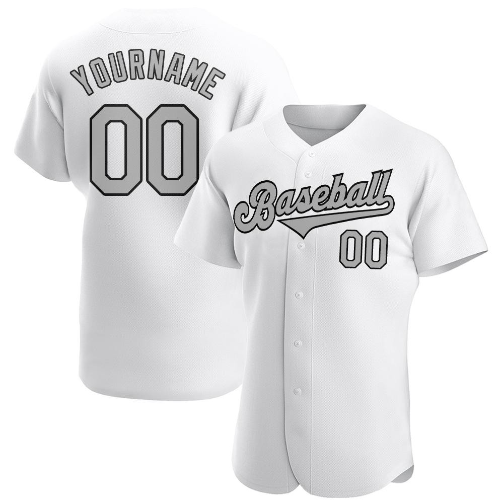 Custom Personalized White Gray Black Baseball Jersey